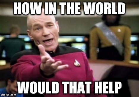 Picard Wtf Meme | HOW IN THE WORLD WOULD THAT HELP | image tagged in memes,picard wtf | made w/ Imgflip meme maker