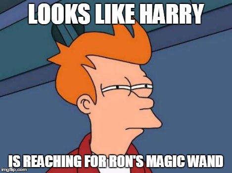 Futurama Fry Meme | LOOKS LIKE HARRY IS REACHING FOR RON'S MAGIC WAND | image tagged in memes,futurama fry | made w/ Imgflip meme maker