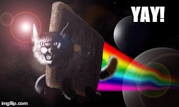 Excited Cat | YAY! | image tagged in yay,rainbow cat,cat,interplanetary,excited | made w/ Imgflip meme maker