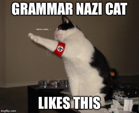 Nazi salute cat | GRAMMAR NAZI CAT LIKES THIS | image tagged in nazi salute cat | made w/ Imgflip meme maker