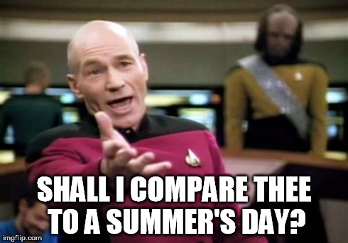 Picard Wtf Meme | SHALL I COMPARE THEE TO A SUMMER'S DAY? | image tagged in memes,picard wtf | made w/ Imgflip meme maker