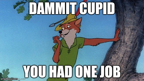 "Cupid, you can't possibly fuck up this shot" | DAMMIT CUPID YOU HAD ONE JOB | image tagged in robin hood | made w/ Imgflip meme maker