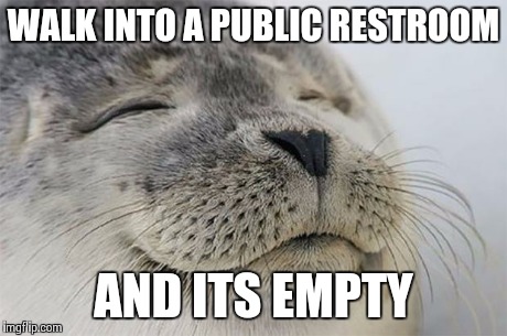 Satisfied Seal | WALK INTO A PUBLIC RESTROOM AND ITS EMPTY | image tagged in memes,satisfied seal,AdviceAnimals | made w/ Imgflip meme maker