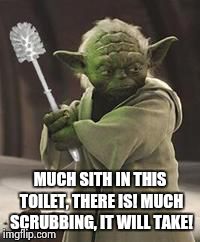 Brush yoda | MUCH SITH IN THIS TOILET, THERE IS! MUCH SCRUBBING, IT WILL TAKE! | image tagged in brush yoda | made w/ Imgflip meme maker