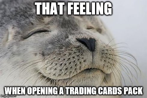 Satisfied Seal Meme | THAT FEELING WHEN OPENING A TRADING CARDS PACK | image tagged in memes,satisfied seal | made w/ Imgflip meme maker