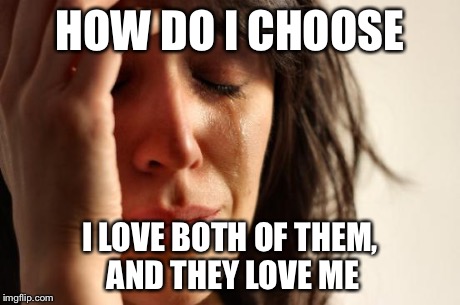What do I do? | HOW DO I CHOOSE I LOVE BOTH OF THEM, AND THEY LOVE ME | image tagged in memes | made w/ Imgflip meme maker