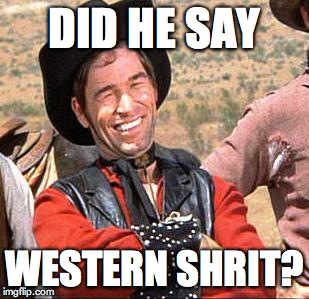 cowboy | DID HE SAY WESTERN SHRIT? | image tagged in cowboy | made w/ Imgflip meme maker