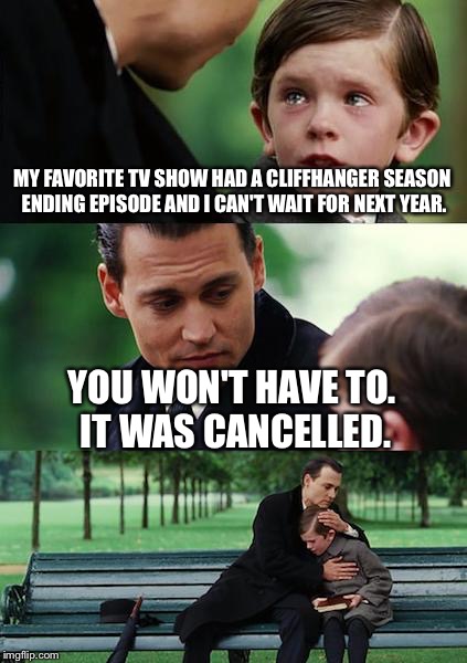 Finding Neverland | MY FAVORITE TV SHOW HAD A CLIFFHANGER SEASON ENDING EPISODE AND I CAN'T WAIT FOR NEXT YEAR. YOU WON'T HAVE TO. IT WAS CANCELLED. | image tagged in memes,finding neverland | made w/ Imgflip meme maker