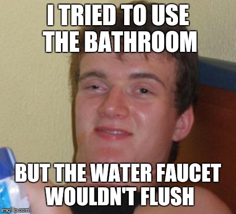 10 Guy Meme | I TRIED TO USE THE BATHROOM BUT THE WATER FAUCET WOULDN'T FLUSH | image tagged in memes,10 guy | made w/ Imgflip meme maker