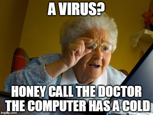 Grandma Finds The Internet | A VIRUS? HONEY CALL THE DOCTOR THE COMPUTER HAS A COLD | image tagged in memes,grandma finds the internet | made w/ Imgflip meme maker