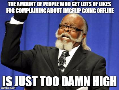 Too Damn High | THE AMOUNT OF PEOPLE WHO GET LOTS OF LIKES FOR COMPLAINING ABOUT IMGFLIP GOING OFFLINE IS JUST TOO DAMN HIGH | image tagged in memes,too damn high | made w/ Imgflip meme maker