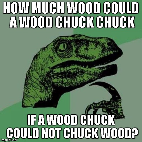 Philosoraptor Meme | HOW MUCH WOOD COULD A WOOD CHUCK CHUCK IF A WOOD CHUCK COULD NOT CHUCK WOOD? | image tagged in memes,philosoraptor | made w/ Imgflip meme maker
