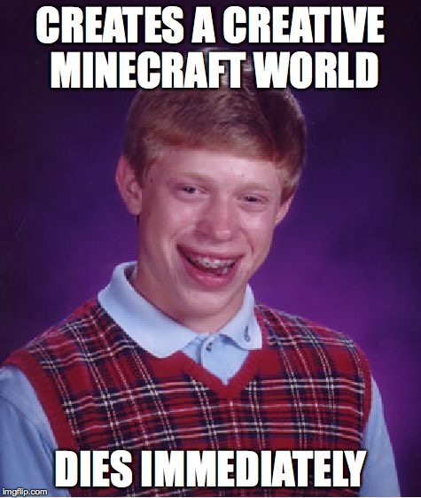 Bad Luck Brian Meme | CREATES A CREATIVE MINECRAFT WORLD DIES IMMEDIATELY | image tagged in memes,bad luck brian | made w/ Imgflip meme maker