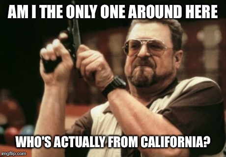 Am I The Only One Around Here Meme | AM I THE ONLY ONE AROUND HERE WHO'S ACTUALLY FROM CALIFORNIA? | image tagged in memes,am i the only one around here | made w/ Imgflip meme maker