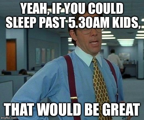 That Would Be Great Meme | YEAH, IF YOU COULD SLEEP PAST 5.30AM KIDS, THAT WOULD BE GREAT | image tagged in memes,that would be great,Mommit | made w/ Imgflip meme maker