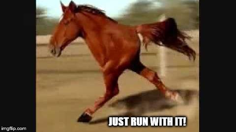 Retarded Running Horse | JUST RUN WITH IT! | image tagged in retarded running horse | made w/ Imgflip meme maker