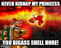 Raging Mario | NEVER KIDNAP MY PRINCESS YOU BIGASS SHELL HORE! | image tagged in memes,mario | made w/ Imgflip meme maker