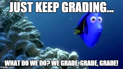 JUST KEEP GRADING... WHAT DO WE DO?
WE GRADE, GRADE, GRADE! | image tagged in dory | made w/ Imgflip meme maker