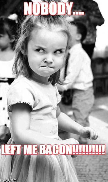Angry Toddler | NOBODY.... LEFT ME BACON!!!!!!!!!! | image tagged in memes,angry toddler | made w/ Imgflip meme maker