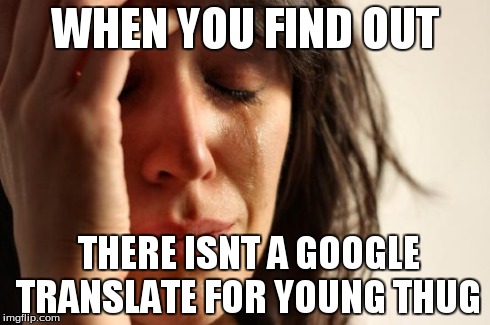 First World Problems Meme | WHEN YOU FIND OUT THERE ISNT A GOOGLE TRANSLATE FOR YOUNG THUG | image tagged in memes,first world problems | made w/ Imgflip meme maker