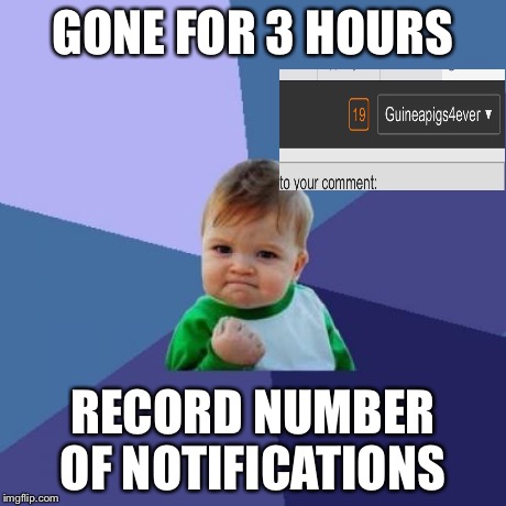 Success Kid Meme | GONE FOR 3 HOURS RECORD NUMBER OF NOTIFICATIONS | image tagged in memes,success kid,imgflip | made w/ Imgflip meme maker