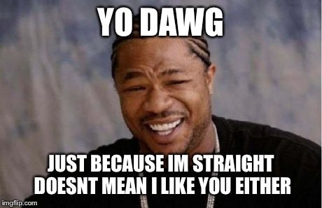 Yo Dawg Heard You Meme | YO DAWG JUST BECAUSE IM STRAIGHT DOESNT MEAN I LIKE YOU EITHER | image tagged in memes,yo dawg heard you | made w/ Imgflip meme maker