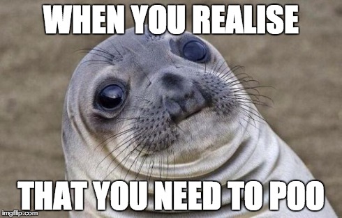 Awkward Moment Sealion | WHEN YOU REALISE THAT YOU NEED TO POO | image tagged in memes,awkward moment sealion | made w/ Imgflip meme maker