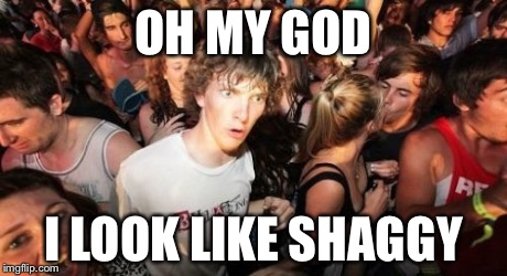 Sudden Clarity Clarence | OH MY GOD I LOOK LIKE SHAGGY | image tagged in memes,sudden clarity clarence | made w/ Imgflip meme maker
