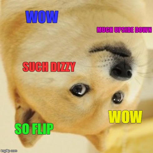 Doge | WOW MUCH UPSIDE DOWN SUCH DIZZY SO FLIP WOW | image tagged in memes,doge | made w/ Imgflip meme maker