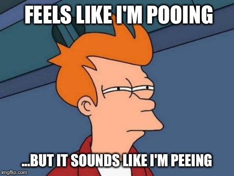 Futurama Fry Meme | FEELS LIKE I'M POOING ...BUT IT SOUNDS LIKE I'M PEEING | image tagged in memes,futurama fry | made w/ Imgflip meme maker