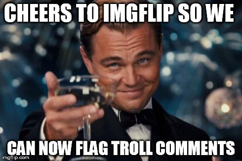 Leonardo Dicaprio Cheers | CHEERS TO IMGFLIP SO WE CAN NOW FLAG TROLL COMMENTS | image tagged in memes,leonardo dicaprio cheers | made w/ Imgflip meme maker