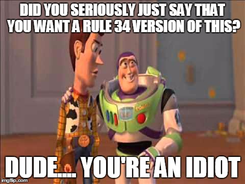 Dude.... You're an Idiot | DID YOU SERIOUSLY JUST SAY THAT YOU WANT A RULE 34 VERSION OF THIS? DUDE.... YOU'RE AN IDIOT | image tagged in dude you're an idiot | made w/ Imgflip meme maker