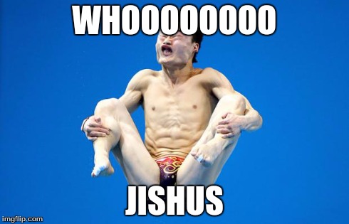 Japanese Diving | WHOOOOOOOO JISHUS | image tagged in japanese diving | made w/ Imgflip meme maker