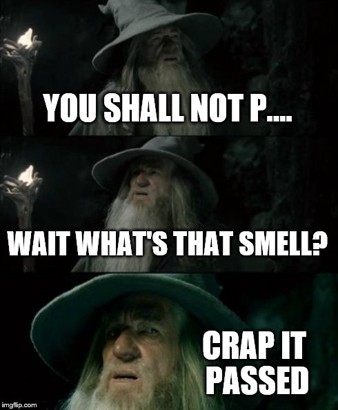 Confused Gandalf Meme | YOU SHALL NOT P.... WAIT WHAT'S THAT SMELL? CRAP IT PASSED | image tagged in memes,confused gandalf | made w/ Imgflip meme maker