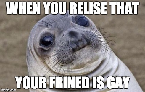 Awkward Moment Sealion | WHEN YOU RELISE THAT YOUR FRINED IS GAY | image tagged in memes,awkward moment sealion | made w/ Imgflip meme maker