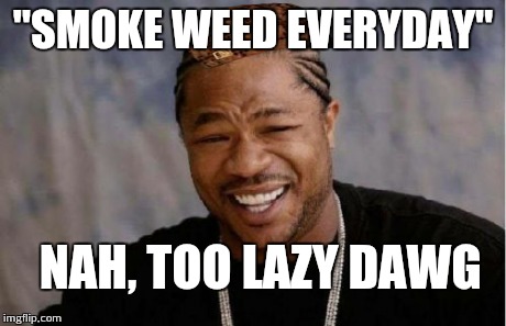 Yo Dawg Heard You | "SMOKE WEED EVERYDAY" NAH, TOO LAZY DAWG | image tagged in memes,yo dawg heard you,scumbag | made w/ Imgflip meme maker