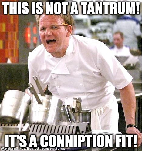 Chef Gordon Ramsay Meme | THIS IS NOT A TANTRUM! IT'S A CONNIPTION FIT! | image tagged in memes,chef gordon ramsay | made w/ Imgflip meme maker