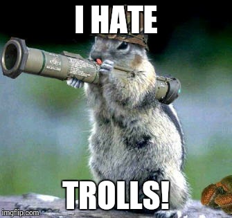 Bazooka Squirrel Meme | I HATE TROLLS! | image tagged in memes,bazooka squirrel | made w/ Imgflip meme maker