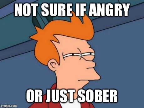 Futurama Fry Meme | NOT SURE IF ANGRY OR JUST SOBER | image tagged in memes,futurama fry | made w/ Imgflip meme maker