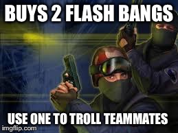 I do this sometimes | BUYS 2 FLASH BANGS USE ONE TO TROLL TEAMMATES | image tagged in counterstrike,troll,memes,funny,babes,animals | made w/ Imgflip meme maker