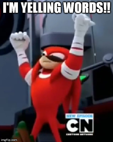 Knuckles "I'm Yelling Words!" | I'M YELLING WORDS!! | image tagged in knuckles the echidna,sonic boom | made w/ Imgflip meme maker