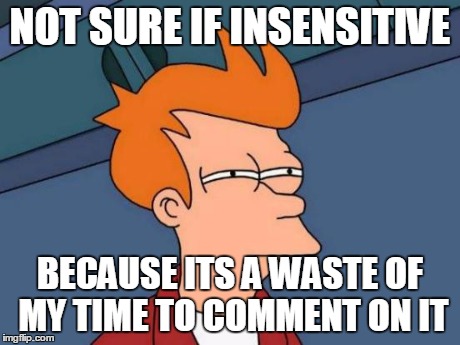 Futurama Fry Meme | NOT SURE IF INSENSITIVE BECAUSE ITS A WASTE OF MY TIME TO COMMENT ON IT | image tagged in memes,futurama fry | made w/ Imgflip meme maker