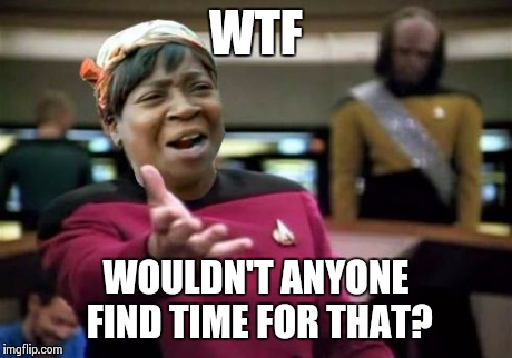 WTF ain't nobody got time | WTF WOULDN'T ANYONE FIND TIME FOR THAT? | image tagged in wtf ain't nobody got time | made w/ Imgflip meme maker