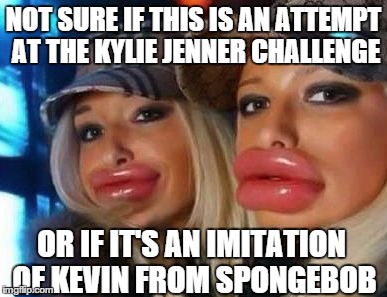 Duck Face Chicks Meme | NOT SURE IF THIS IS AN ATTEMPT AT THE KYLIE JENNER CHALLENGE OR IF IT'S AN IMITATION OF KEVIN FROM SPONGEBOB | image tagged in memes,duck face chicks | made w/ Imgflip meme maker