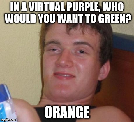 10 Guy | IN A VIRTUAL PURPLE, WHO WOULD YOU WANT TO GREEN? ORANGE | image tagged in memes,10 guy | made w/ Imgflip meme maker