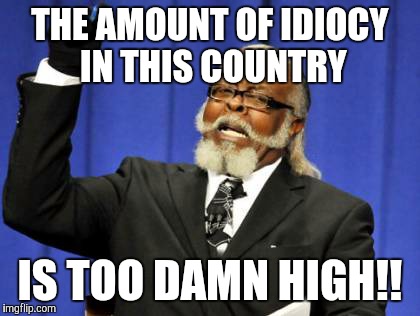 Too Damn High Meme | THE AMOUNT OF IDIOCY IN THIS COUNTRY IS TOO DAMN HIGH!! | image tagged in memes,too damn high | made w/ Imgflip meme maker