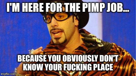 Shutup Batty Boy Meme | I'M HERE FOR THE PIMP JOB... BECAUSE YOU OBVIOUSLY DON'T KNOW YOUR F**KING PLACE | image tagged in memes,shutup batty boy,ali g | made w/ Imgflip meme maker