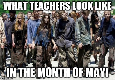 Walking dead meme | WHAT TEACHERS LOOK LIKE IN THE MONTH OF MAY! | image tagged in walking dead meme | made w/ Imgflip meme maker