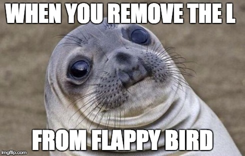 Awkward Moment Sealion | WHEN YOU REMOVE THE L FROM FLAPPY BIRD | image tagged in memes,awkward moment sealion | made w/ Imgflip meme maker