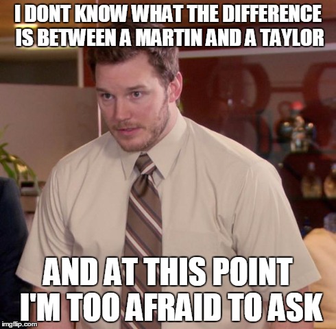 Afraid To Ask Andy | I DONT KNOW WHAT THE DIFFERENCE IS BETWEEN A MARTIN AND A TAYLOR AND AT THIS POINT I'M TOO AFRAID TO ASK | image tagged in memes,afraid to ask andy | made w/ Imgflip meme maker